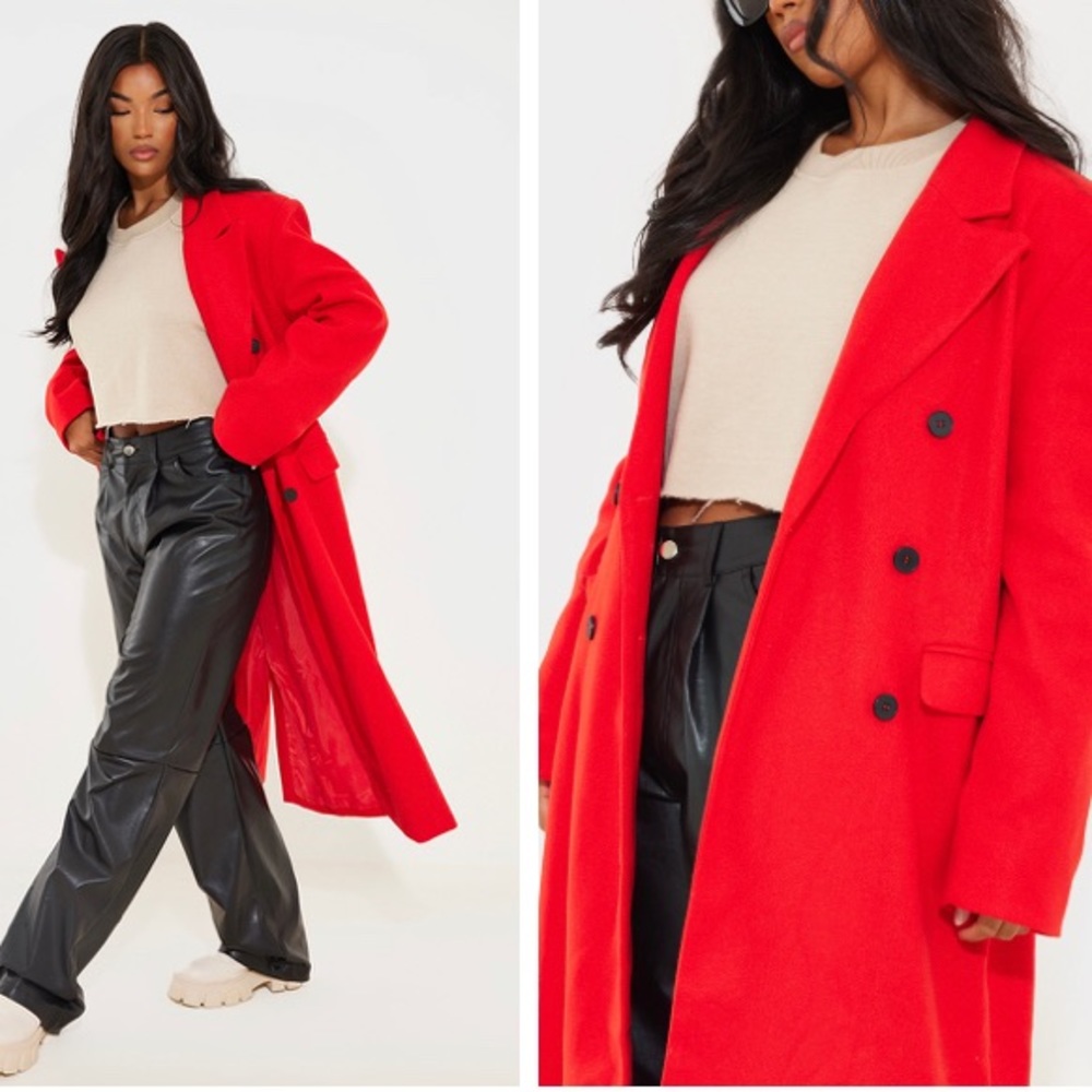 Bright Red Cool Wool Trench
